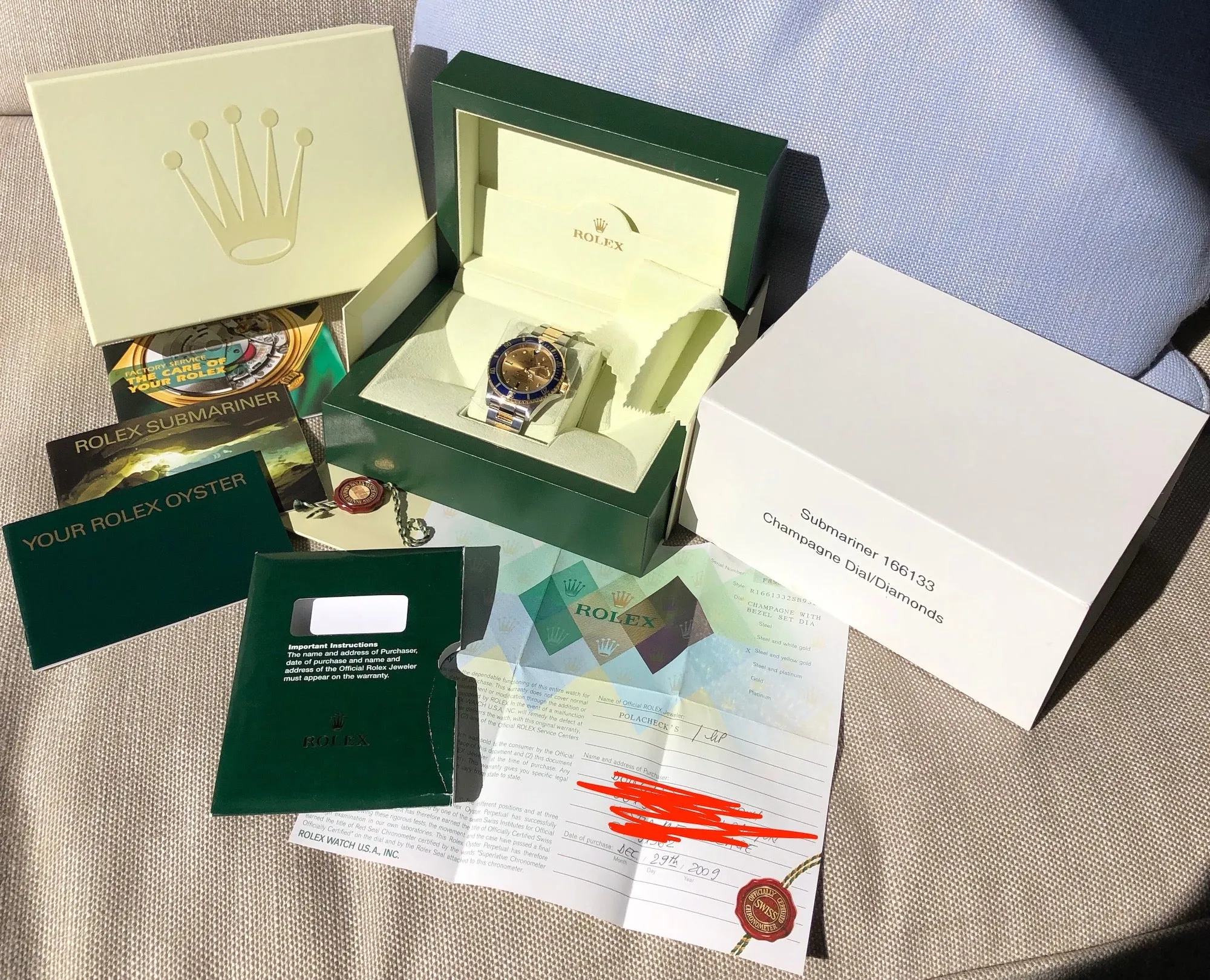 2004 Rolex Submariner Date 16613 Serti Two Tone Stainless Steel Gold Diamond Champange Sapphire Wristwatch Box Papers