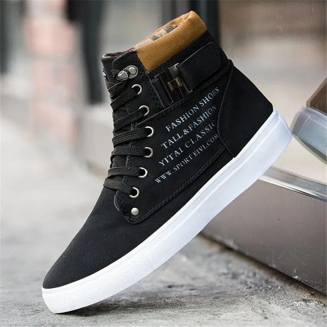2019 Men's Vulcanized Shoes Black High Top Lace-up Autumn Winter Casual Canvas Shoes For Men Boys Sneakers Big Size Flats Unisex