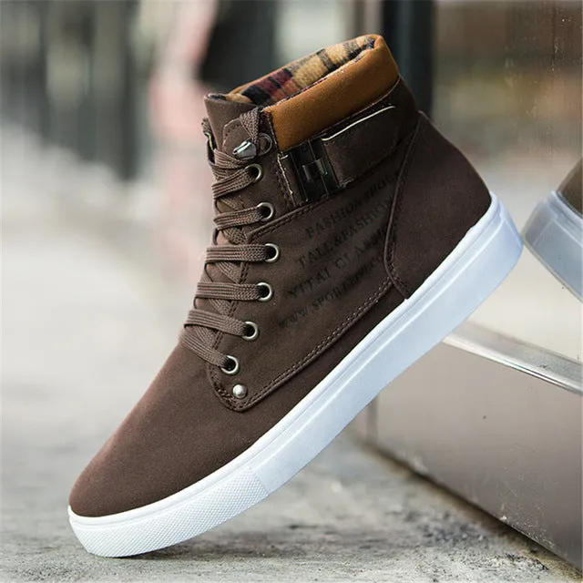 2019 Men's Vulcanized Shoes Black High Top Lace-up Autumn Winter Casual Canvas Shoes For Men Boys Sneakers Big Size Flats Unisex