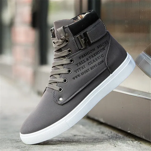 2019 Men's Vulcanized Shoes Black High Top Lace-up Autumn Winter Casual Canvas Shoes For Men Boys Sneakers Big Size Flats Unisex