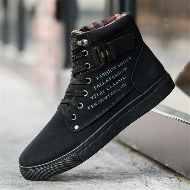 2019 Men's Vulcanized Shoes Black High Top Lace-up Autumn Winter Casual Canvas Shoes For Men Boys Sneakers Big Size Flats Unisex