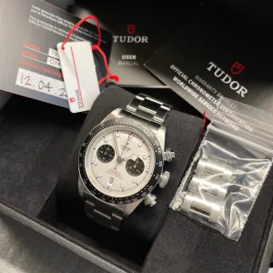 2021 Tudor Black Bay 79360N White Panda Chronograph Automatic Wristwatch Box Papers