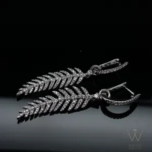 .63CT Dangling Diamond Feather Earrings 18k White Gold