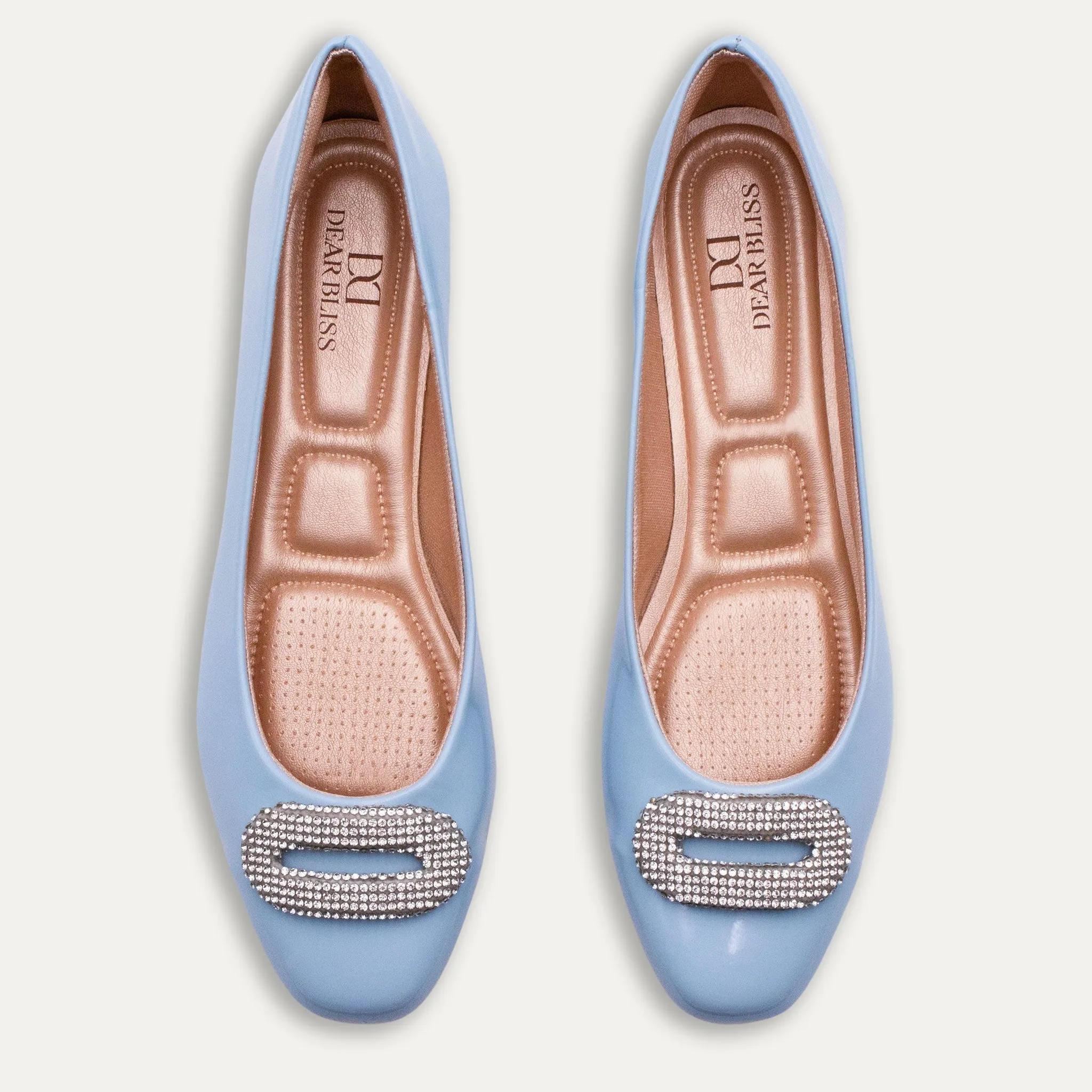 Adel Crystal Buckle Blue Ballet Flats