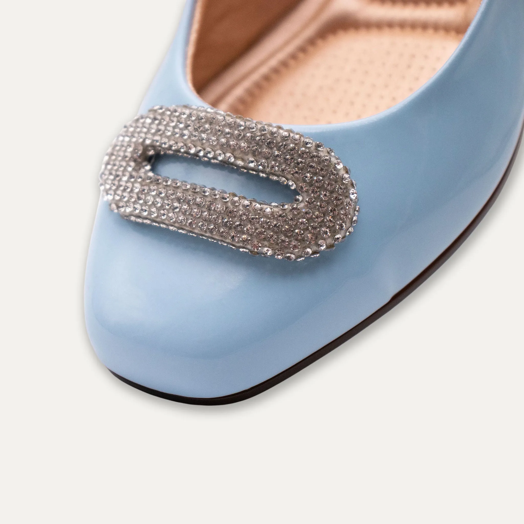 Adel Crystal Buckle Blue Ballet Flats
