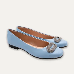 Adel Crystal Buckle Blue Ballet Flats
