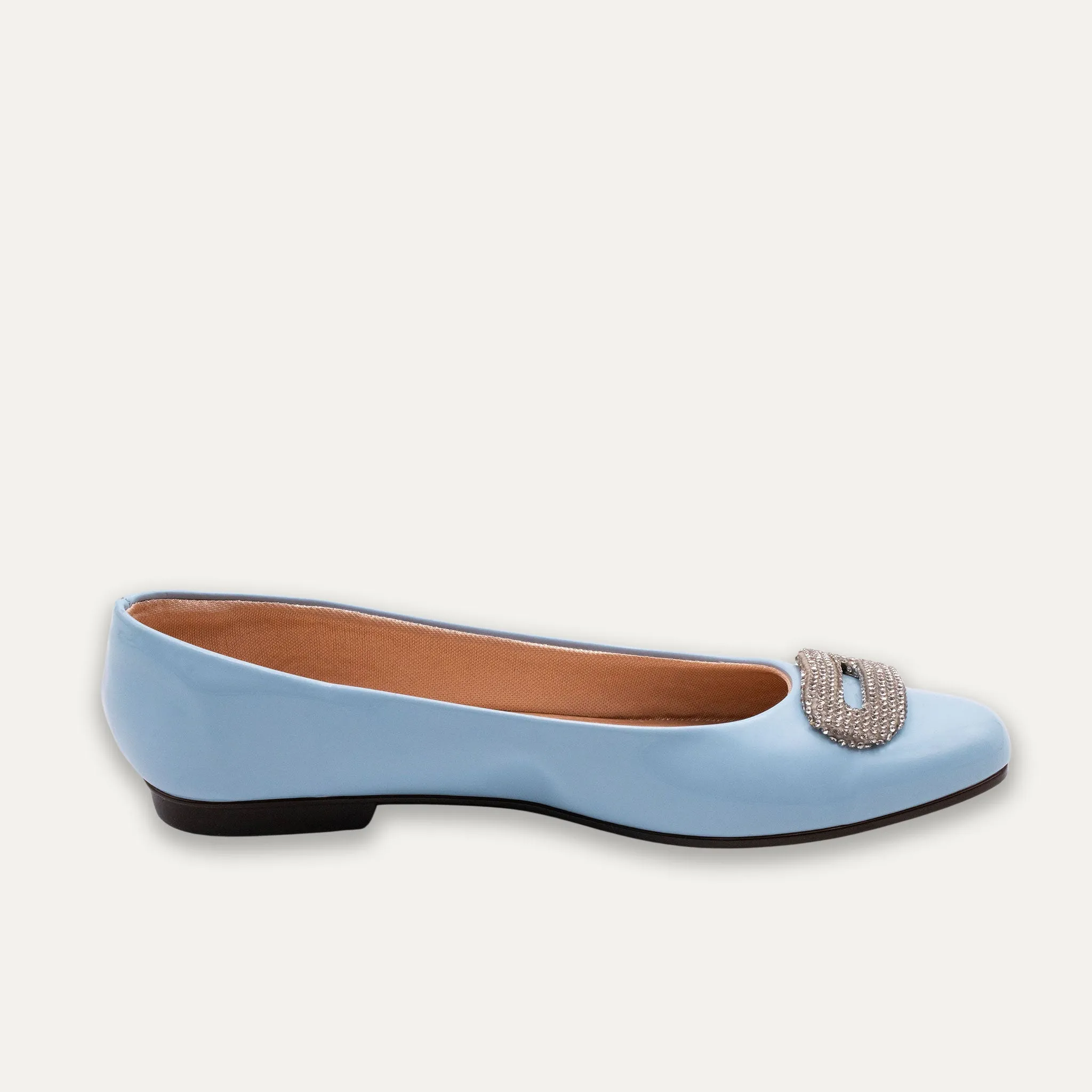 Adel Crystal Buckle Blue Ballet Flats
