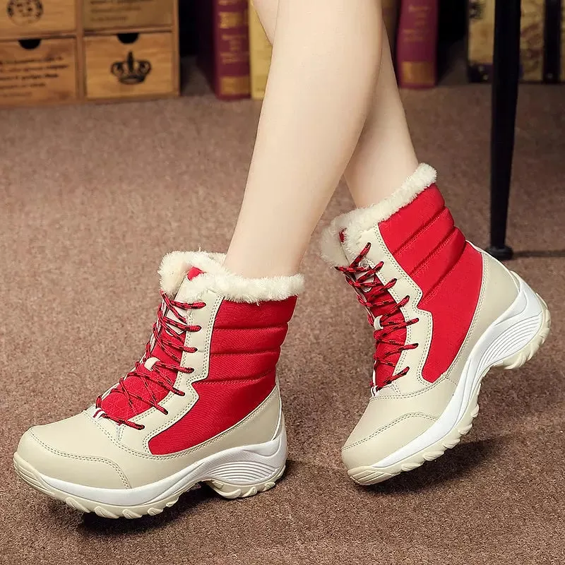 Ankle Boots Women Keep Warm Lace Up Waterproof Boots