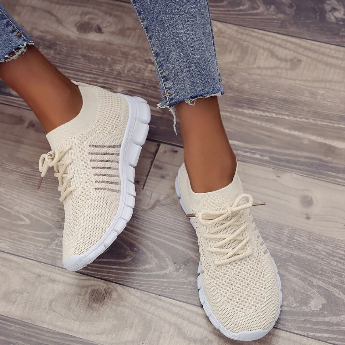Athletic Shoes - Breathable Mesh Round Toe Lace Up Athletic