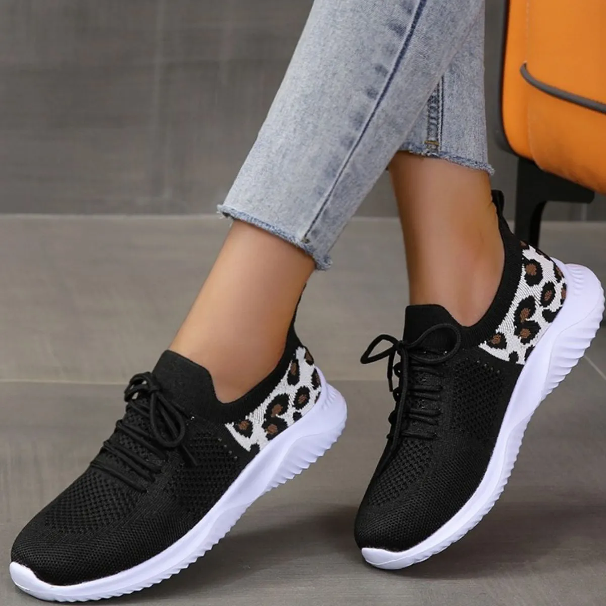 Athletic Shoes - Leopard Breathable Mesh Lace Up Athletic