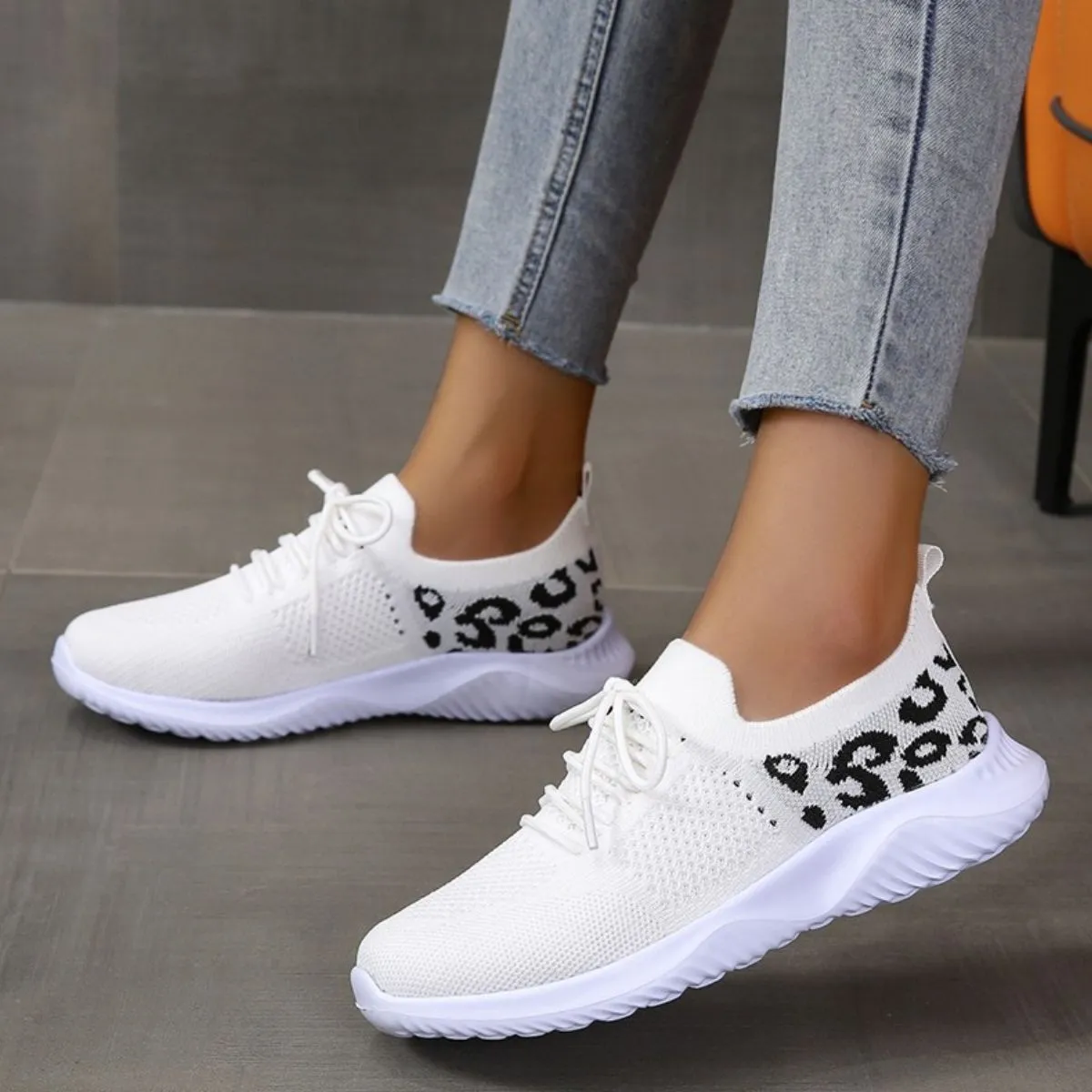 Athletic Shoes - Leopard Breathable Mesh Lace Up Athletic