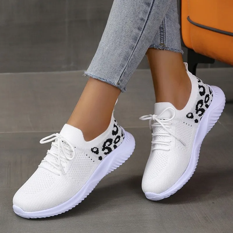 Athletic Shoes - Leopard Breathable Mesh Lace Up Athletic