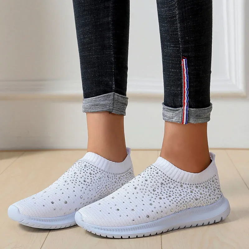 Athletic Shoes - Rhinestone Decor Mesh Breathable Athletic