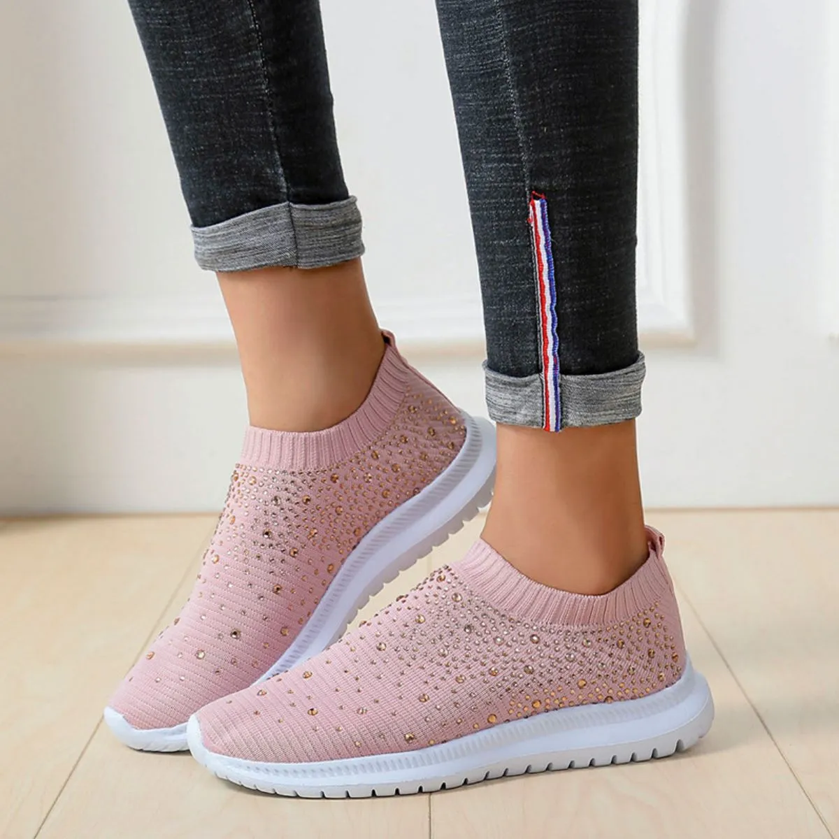 Athletic Shoes - Rhinestone Decor Mesh Breathable Athletic