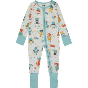 Baby Boys White and Green Robots Sleepsuit