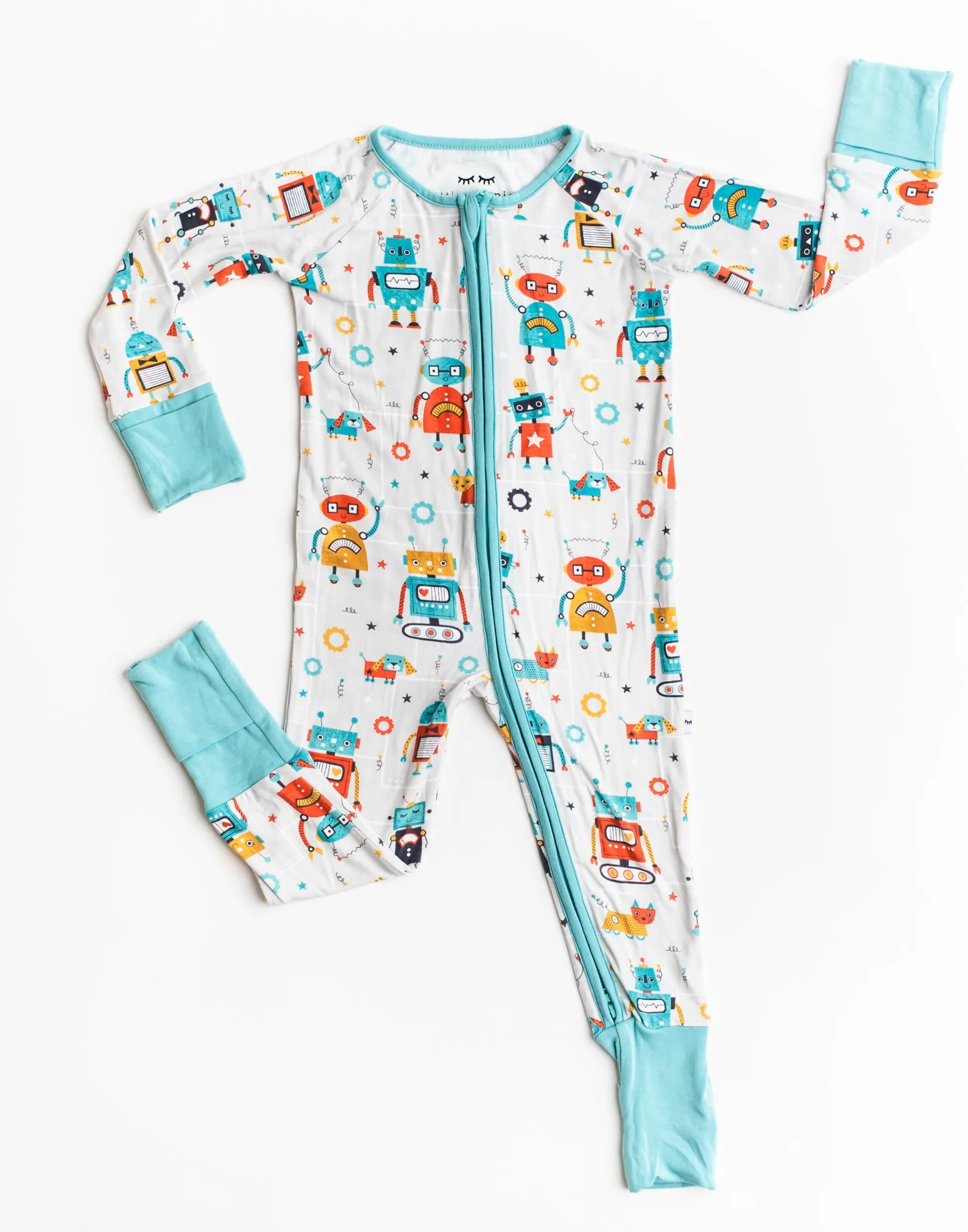 Baby Boys White and Green Robots Sleepsuit