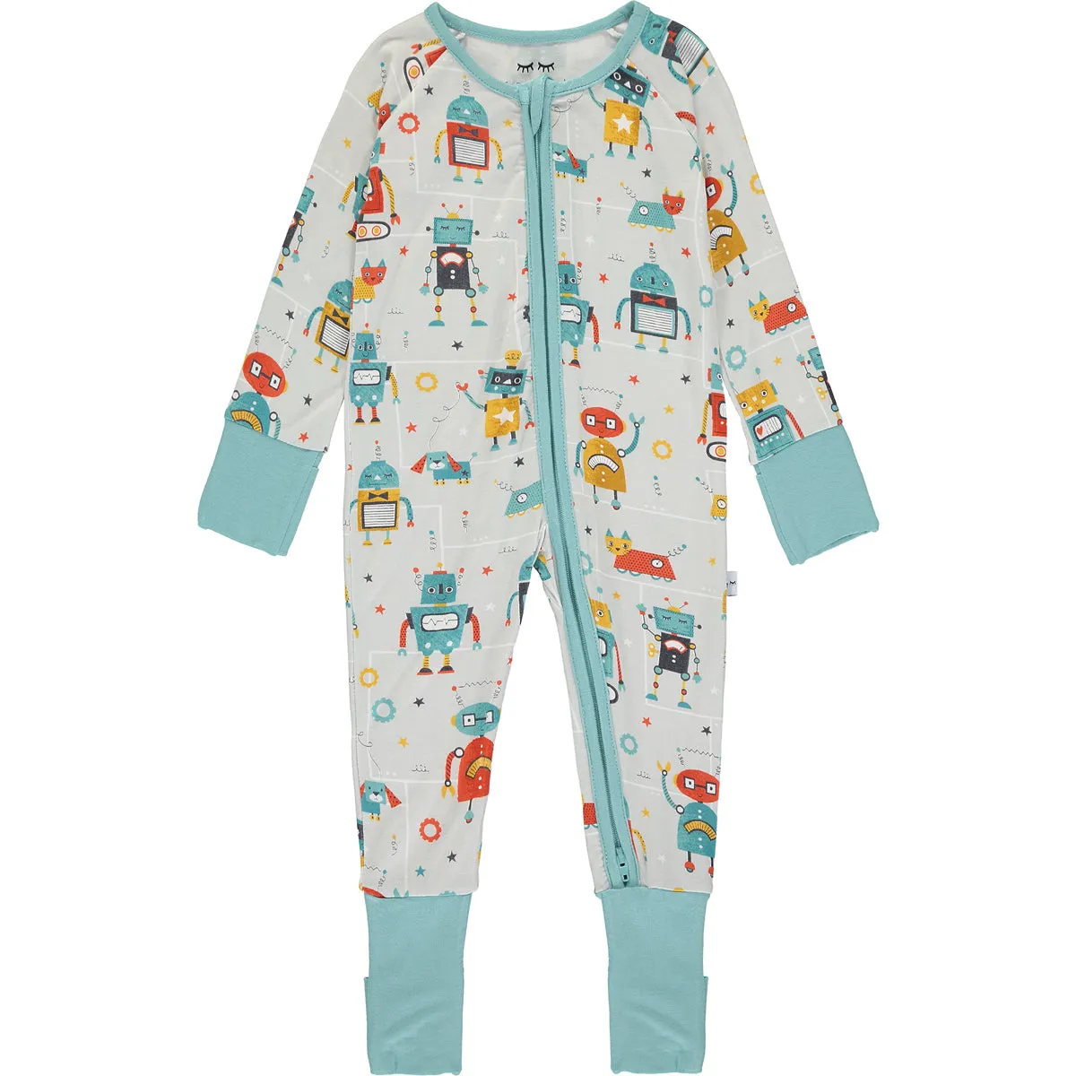 Baby Boys White and Green Robots Sleepsuit