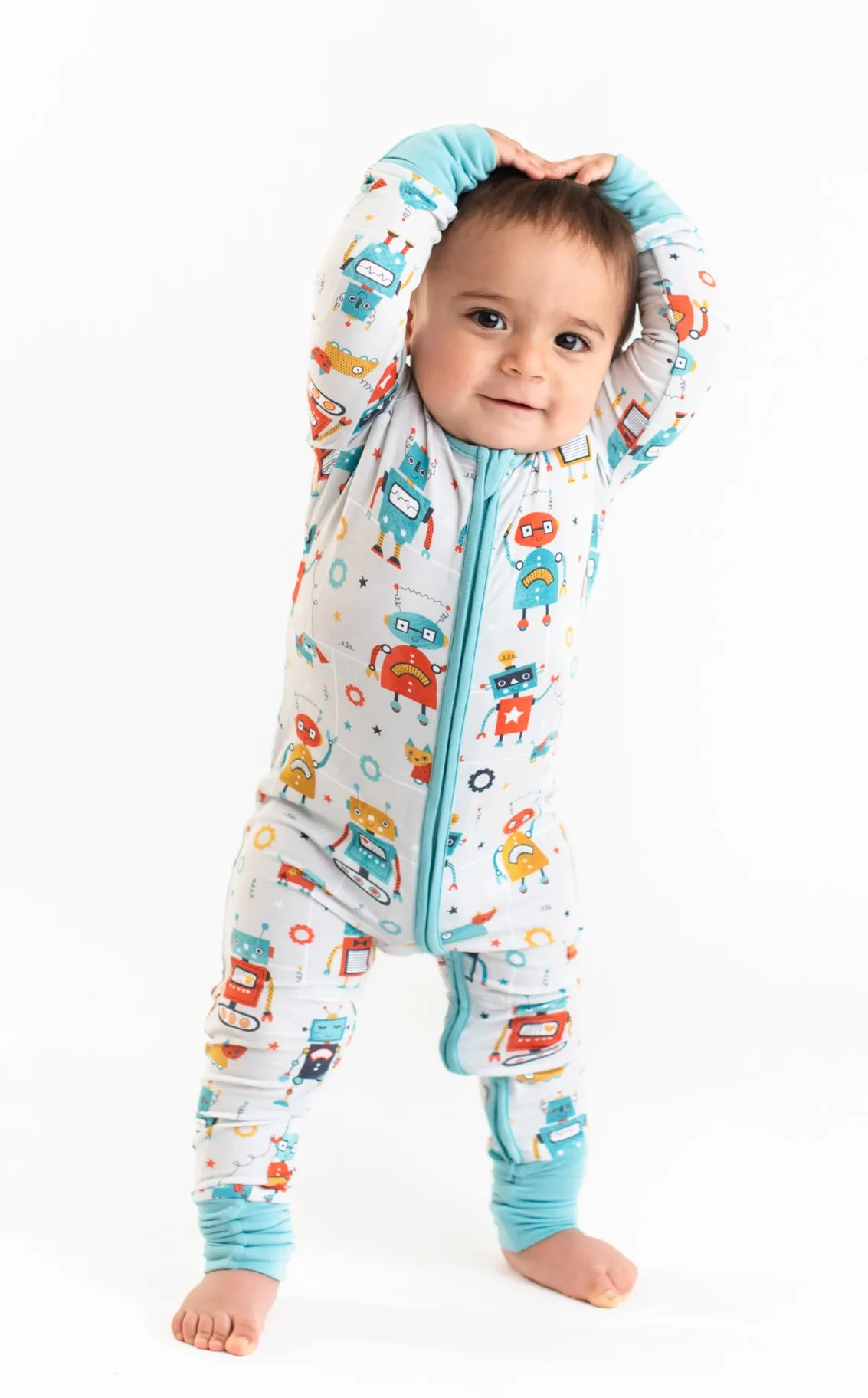 Baby Boys White and Green Robots Sleepsuit