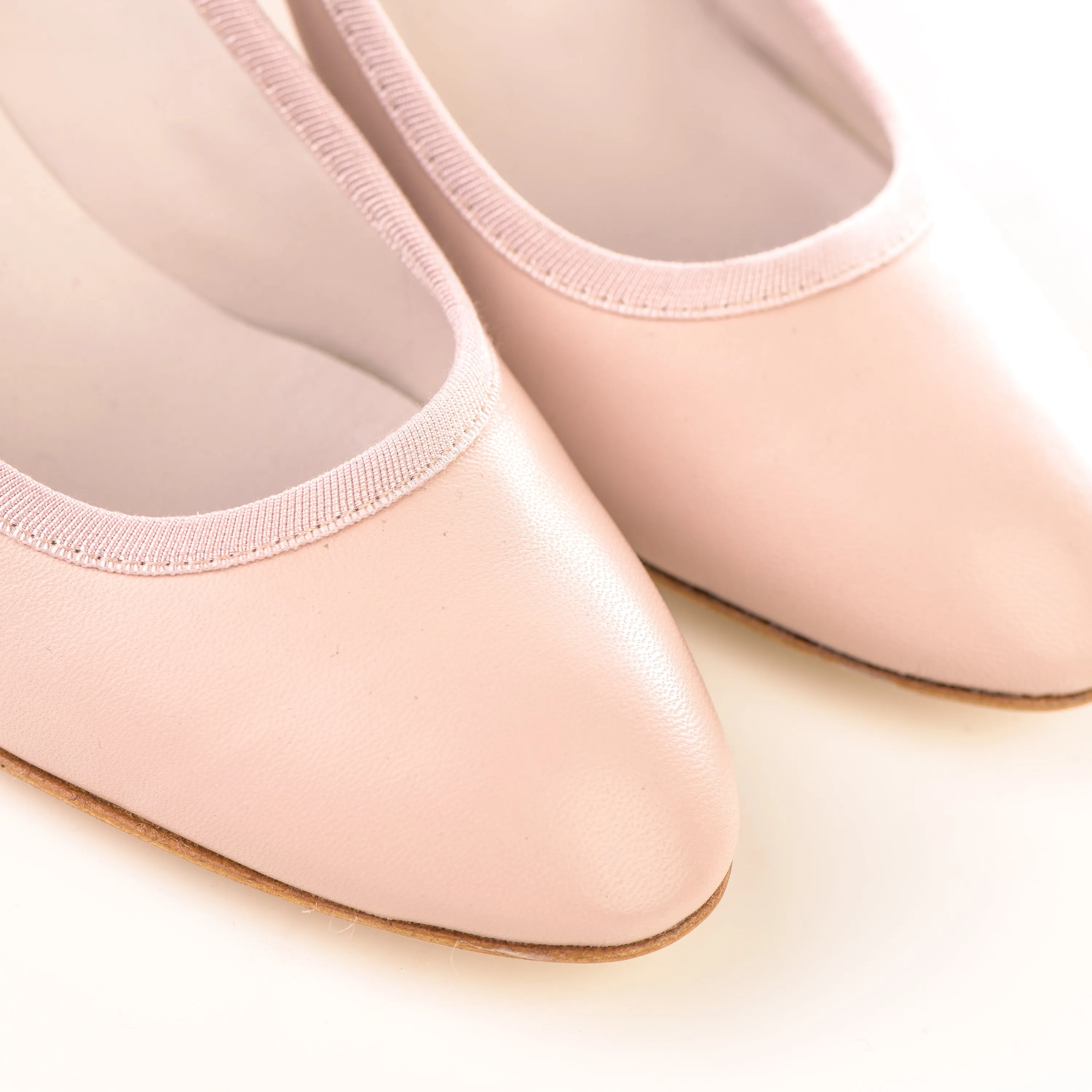 Beige leather pump ballet flats with high heel