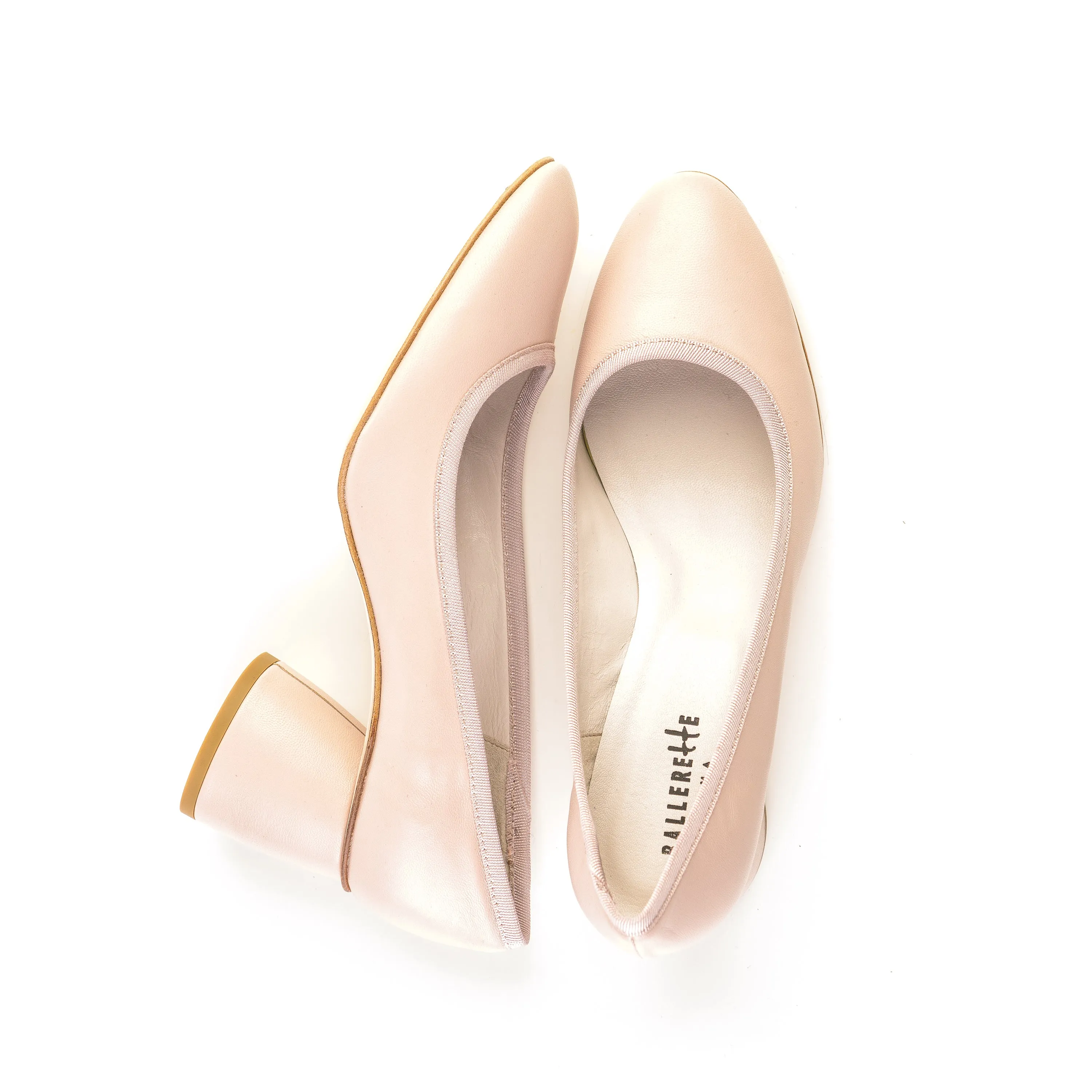 Beige leather pump ballet flats with high heel