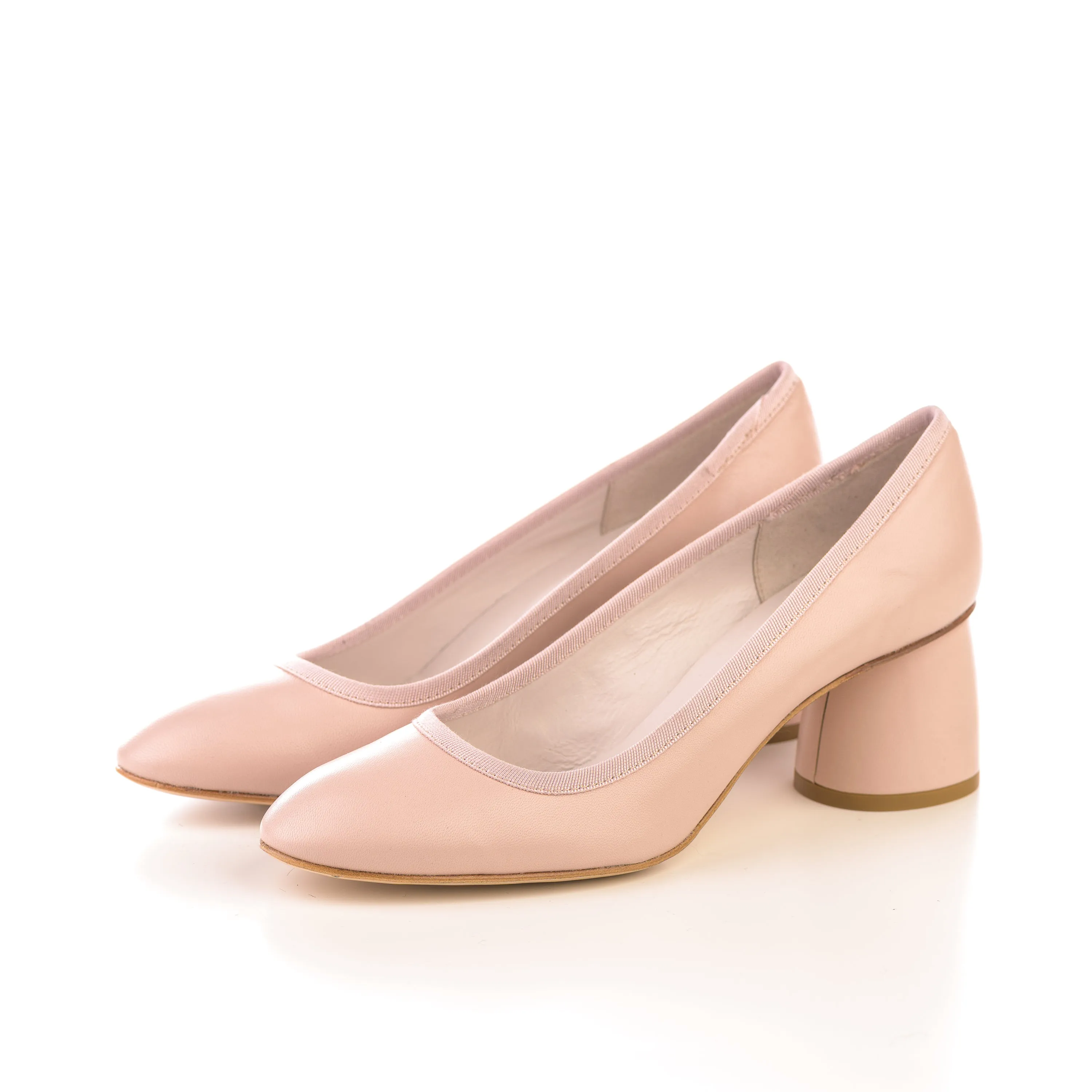 Beige leather pump ballet flats with high heel