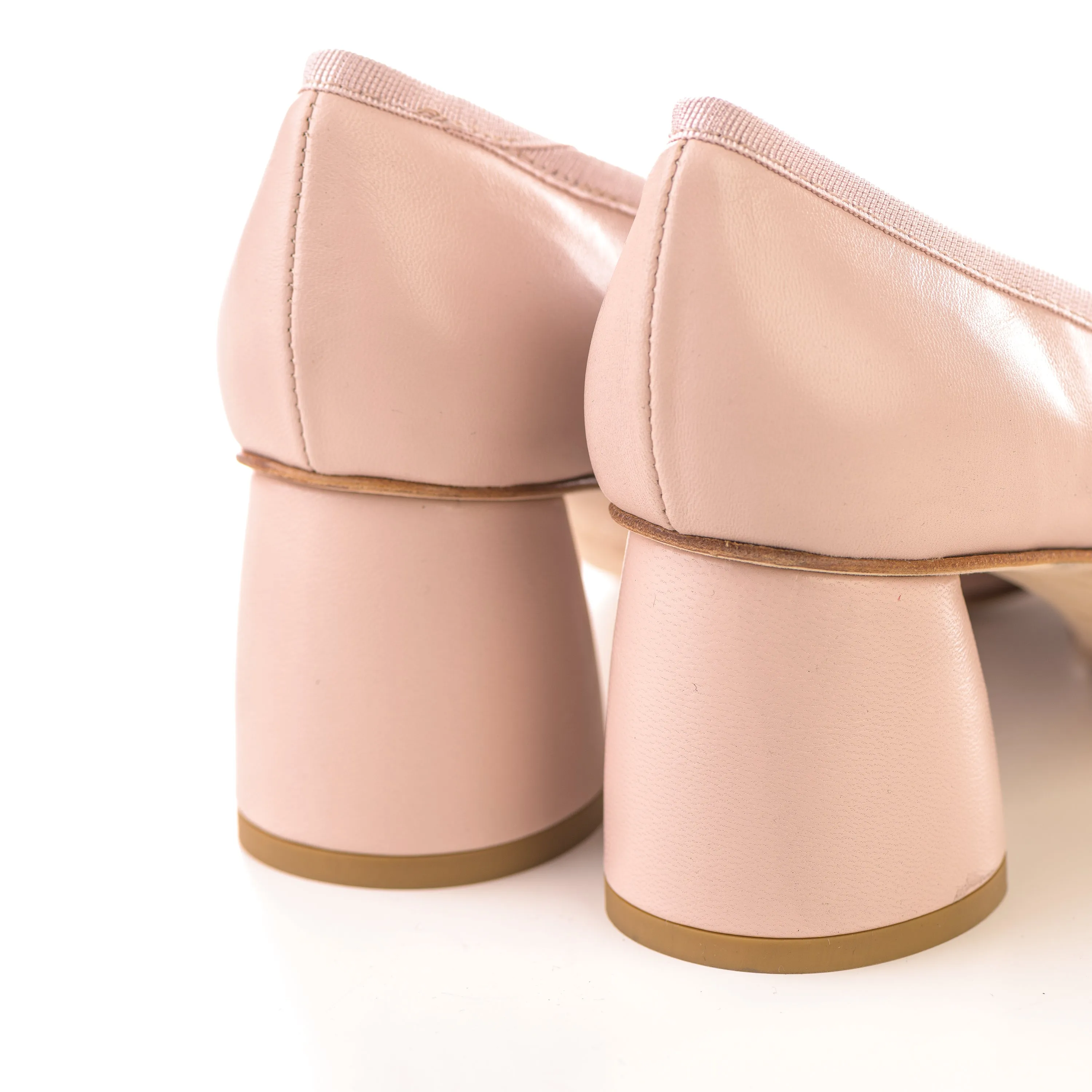 Beige leather pump ballet flats with high heel