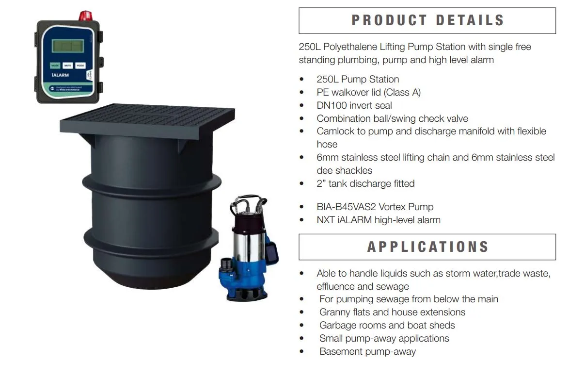 Bianco 250L Packaged Stormwater Pump Station with B45VAS2 Vortex Pump & Audio/Visual iAlarm Controller (Max 330LPM/110kPa)