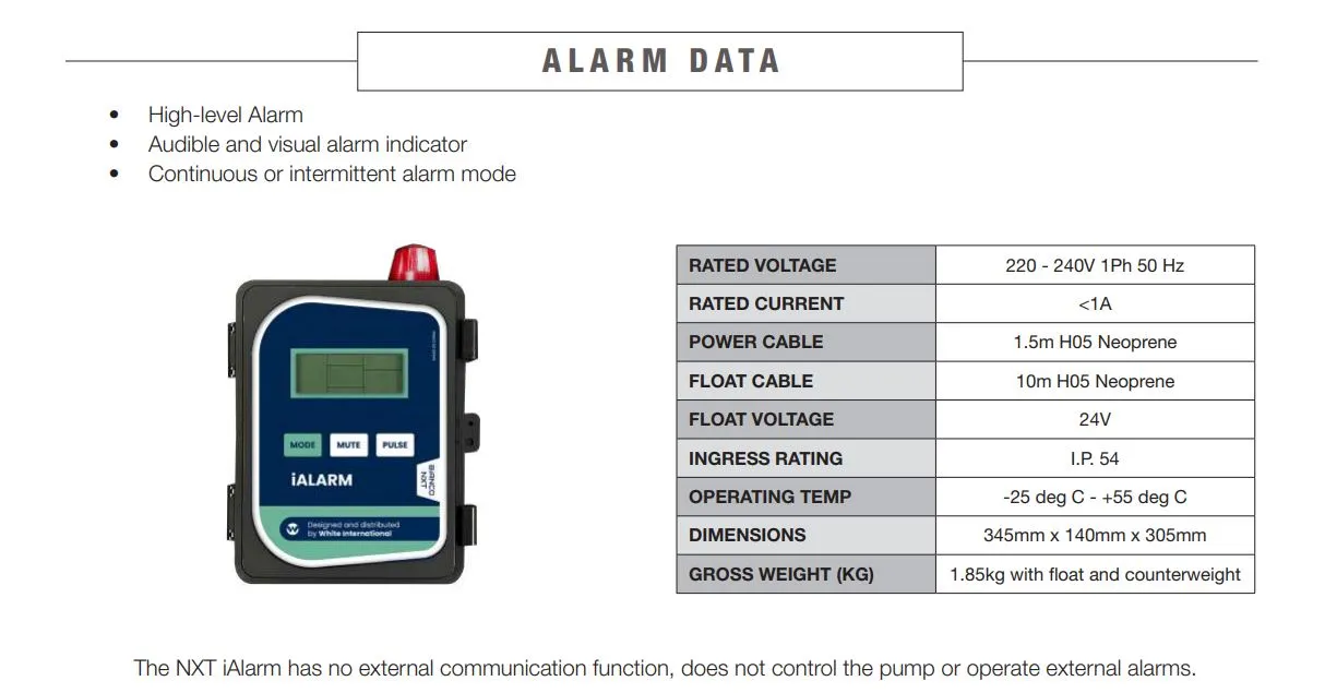Bianco 250L Packaged Stormwater Pump Station with B45VAS2 Vortex Pump & Audio/Visual iAlarm Controller (Max 330LPM/110kPa)