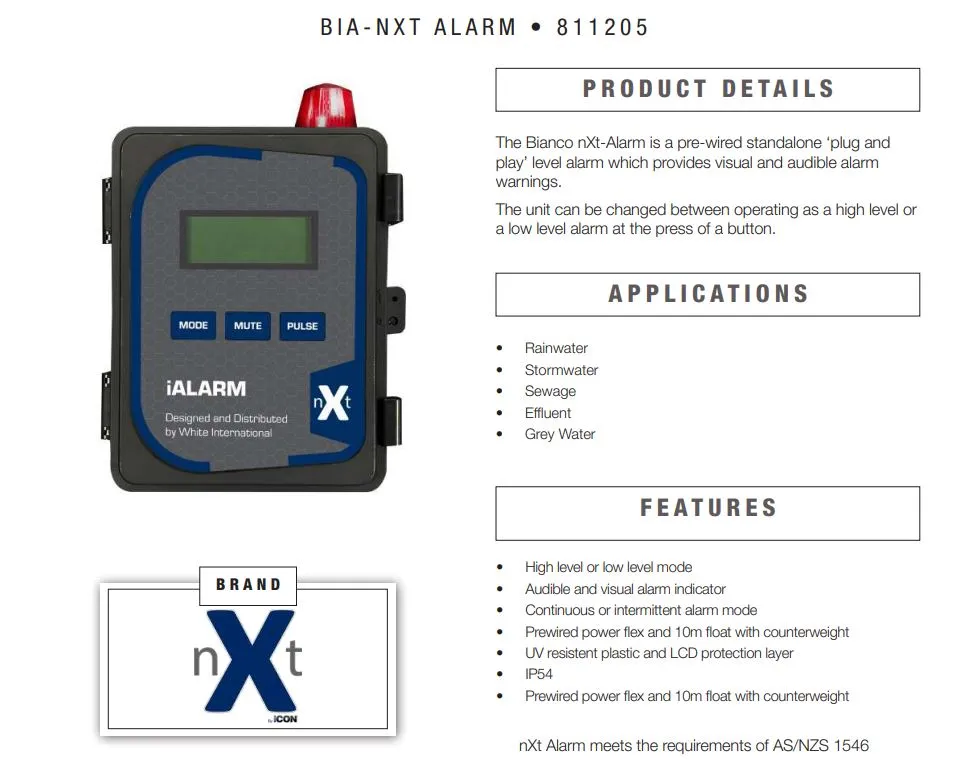 Bianco 250L Packaged Stormwater Pump Station with B45VAS2 Vortex Pump & Audio/Visual iAlarm Controller (Max 330LPM/110kPa)