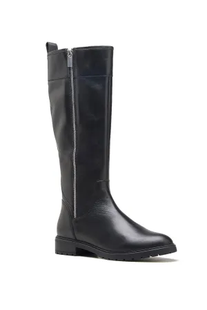 Black Crust Leather Long Boots