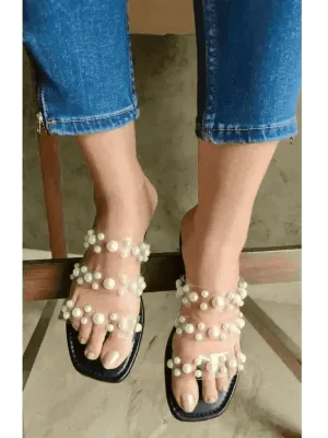 Black Festive Pearl Flats