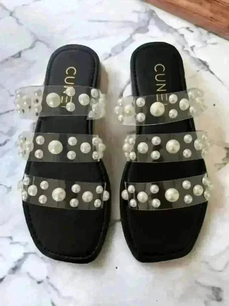 Black Festive Pearl Flats