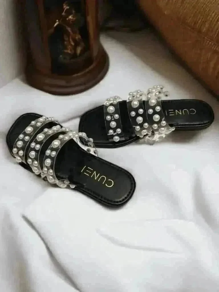 Black Festive Pearl Flats