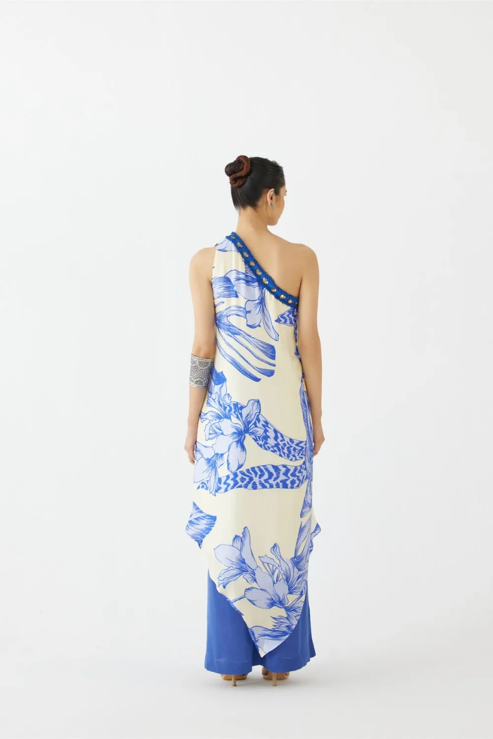 BLUE APHRODITE ONE SHOULDER KURTA & FLARED PANTS CO-ORD