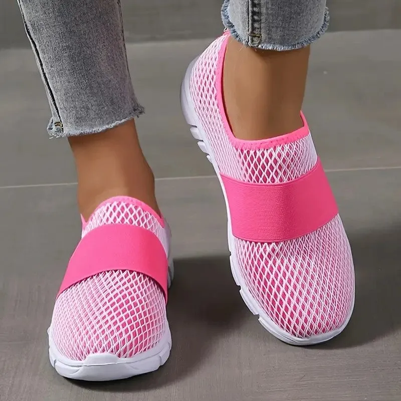 Breathable Mesh Flats Sports Walking Shoes Candy Color Sneakers