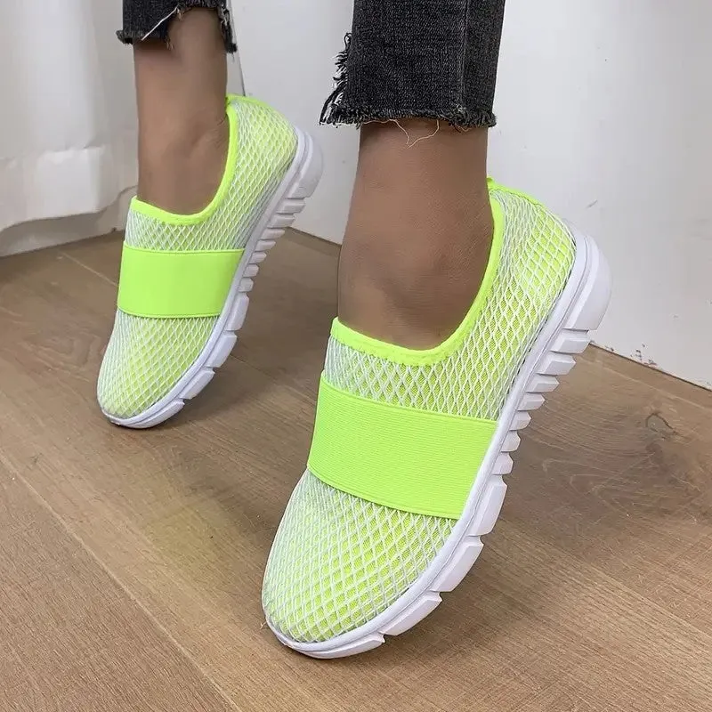 Breathable Mesh Flats Sports Walking Shoes Candy Color Sneakers