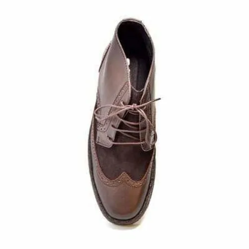 British Walkers Playboy Wingtips Limited Edition Men's Brown Leather and Suede High Top Boots Ankle Boots