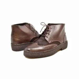 British Walkers Playboy Wingtips Limited Edition Men's Brown Leather and Suede High Top Boots Ankle Boots