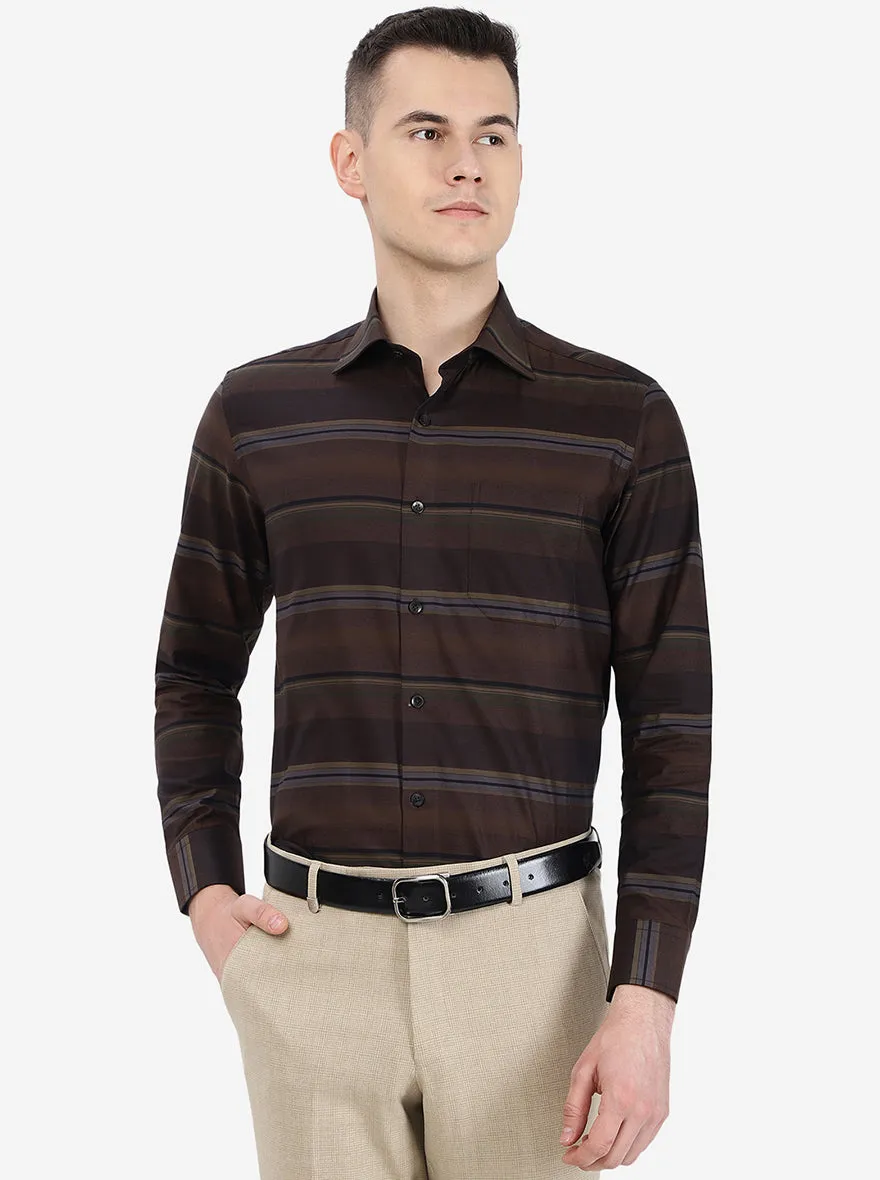 Brown Striped Slim Fit Formal Shirt | Metal