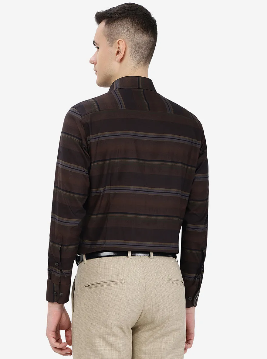 Brown Striped Slim Fit Formal Shirt | Metal