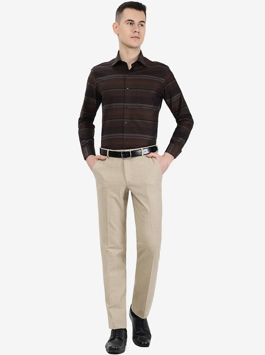 Brown Striped Slim Fit Formal Shirt | Metal