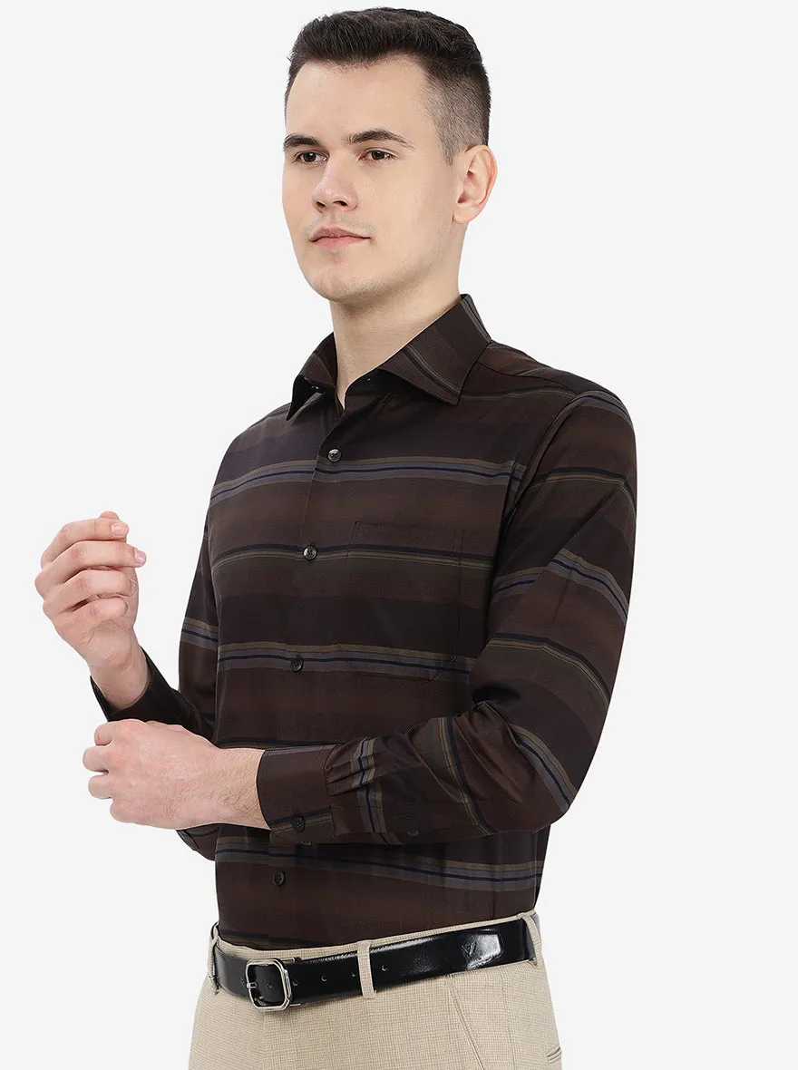 Brown Striped Slim Fit Formal Shirt | Metal