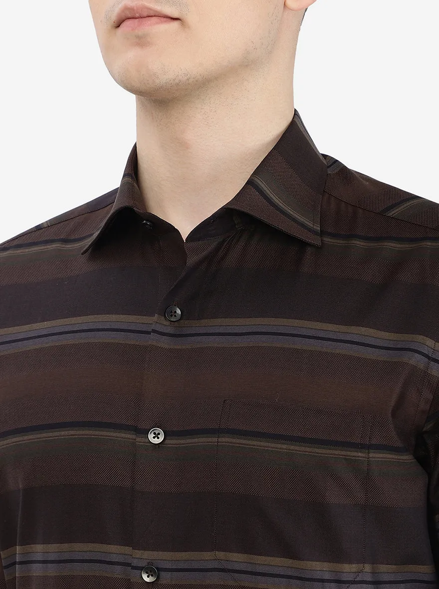 Brown Striped Slim Fit Formal Shirt | Metal