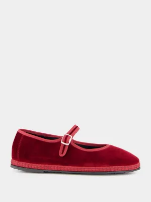 Burgundy Velvet Mary Jane Flats