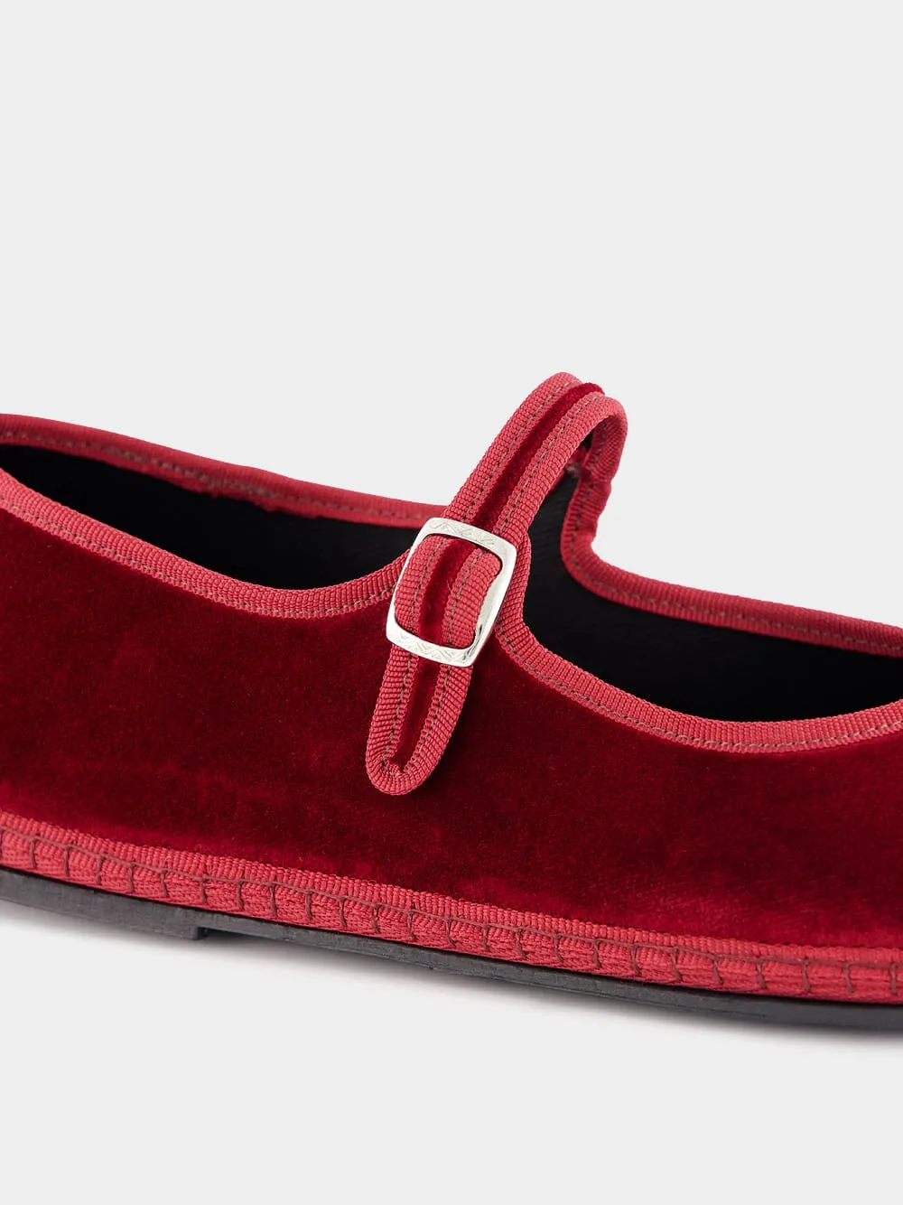 Burgundy Velvet Mary Jane Flats