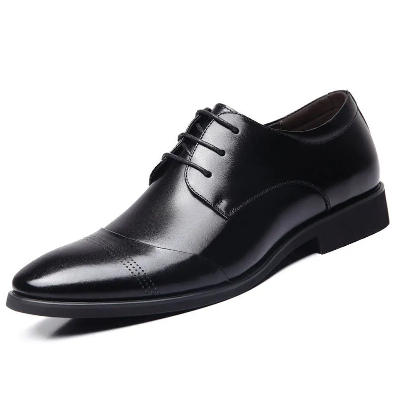 Business Dress Shoes Wedding Pointed Toe Fashion Genuine Leather Shoes Flats Oxford Shoes For Men Black Brown BRM-436