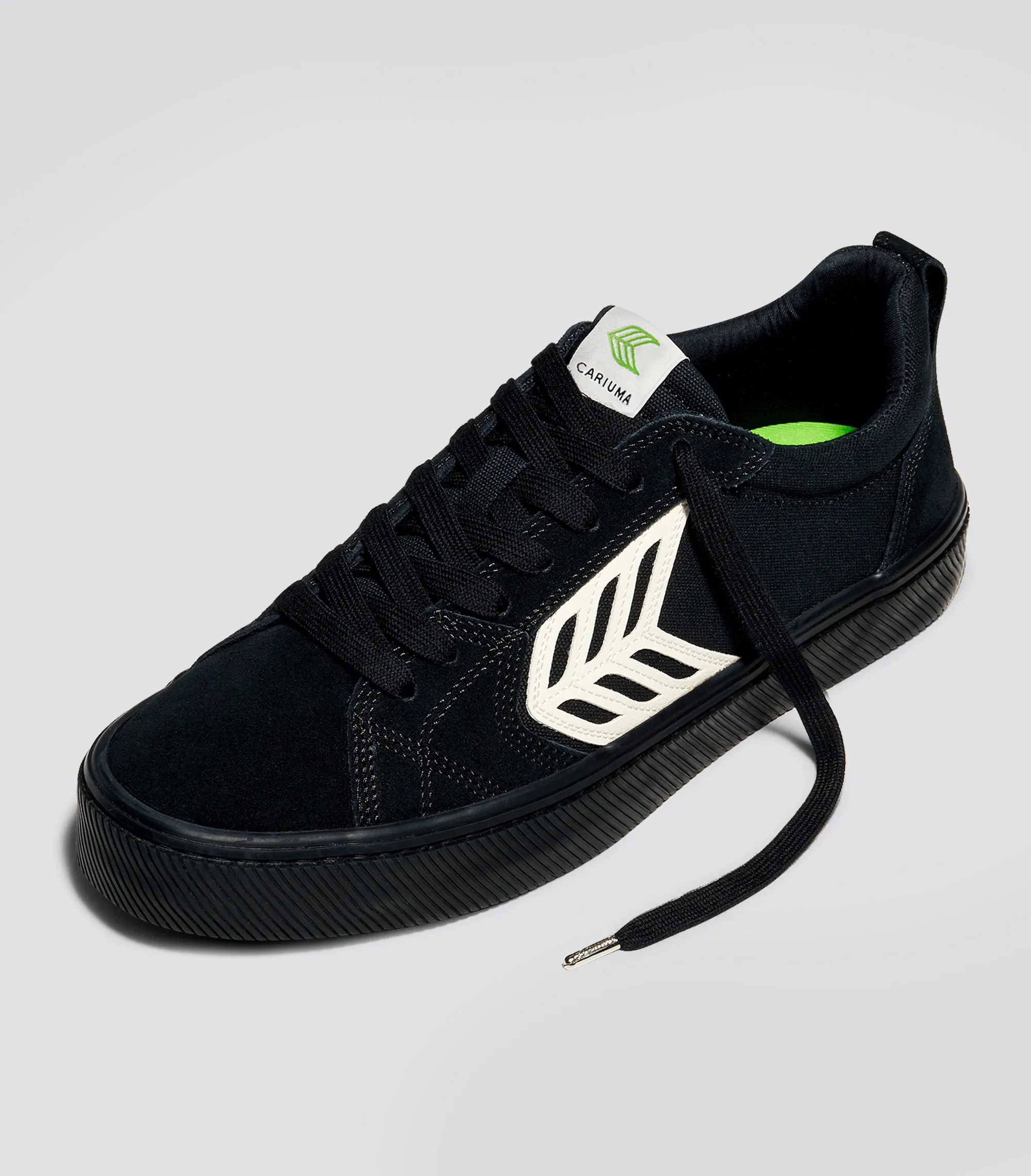 CATIBA PRO Low All Black Suede and Canvas Ivory Logo Sneaker Men Left