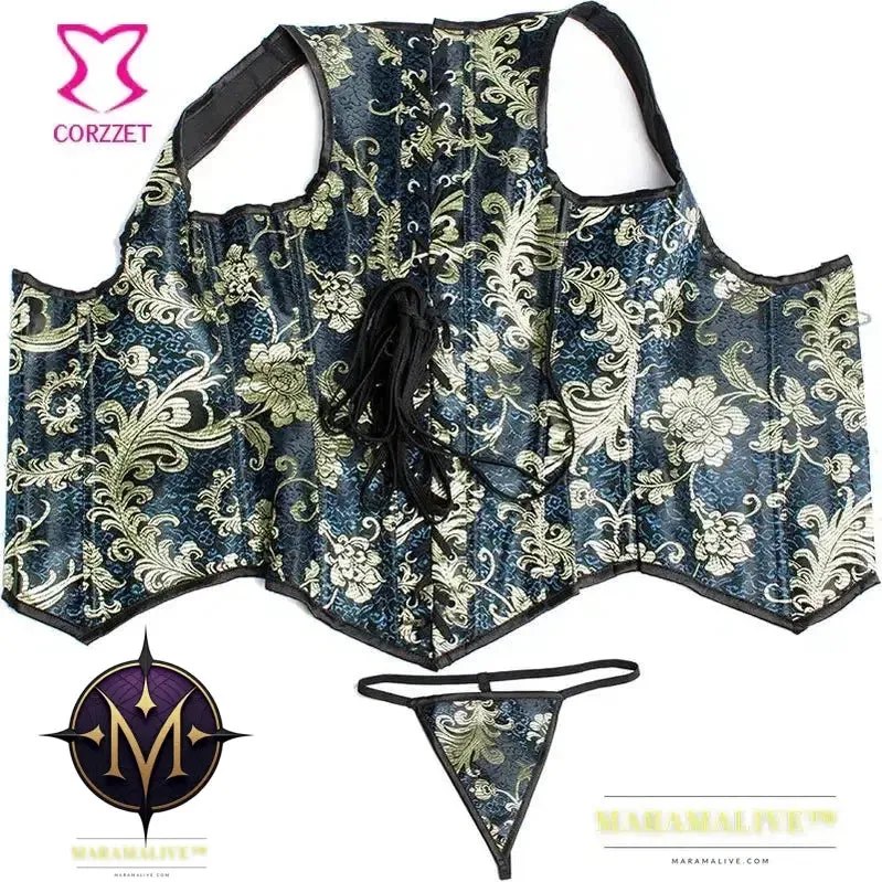 Corsets and Bustiers Women Sexy Underbust Steampunk Glitter Embroidery Gold Brocade Steel Boned Waist Trainer Corset Party Wear