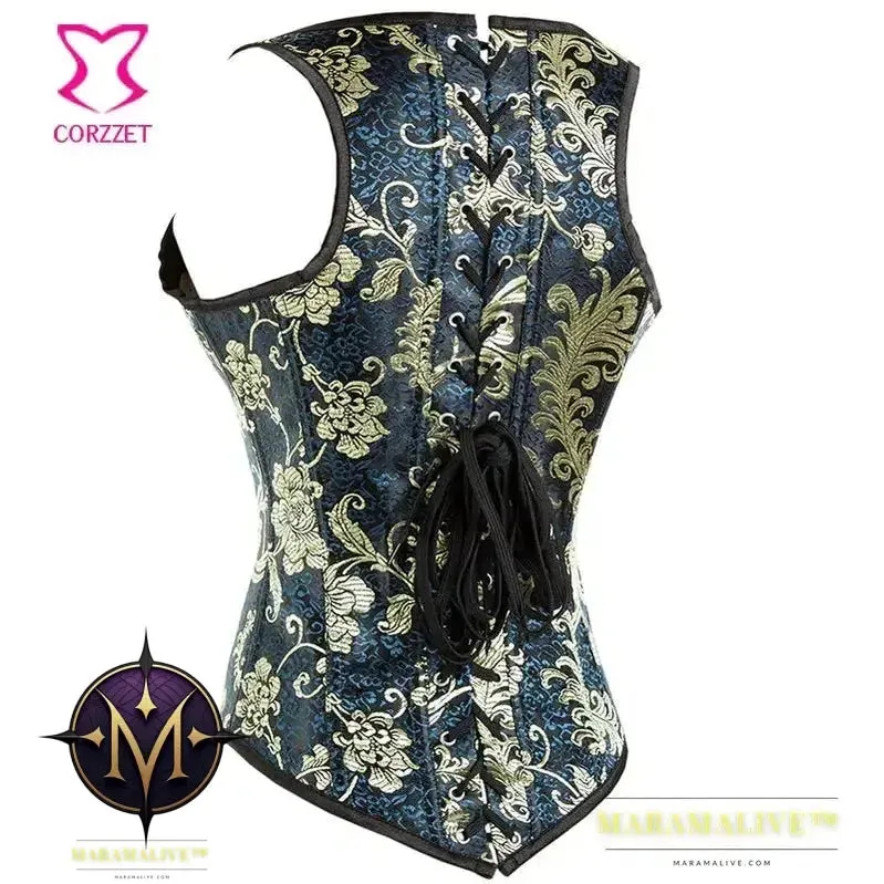 Corsets and Bustiers Women Sexy Underbust Steampunk Glitter Embroidery Gold Brocade Steel Boned Waist Trainer Corset Party Wear