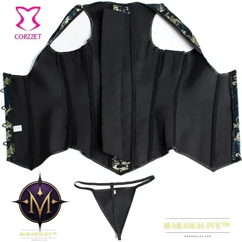 Corsets and Bustiers Women Sexy Underbust Steampunk Glitter Embroidery Gold Brocade Steel Boned Waist Trainer Corset Party Wear